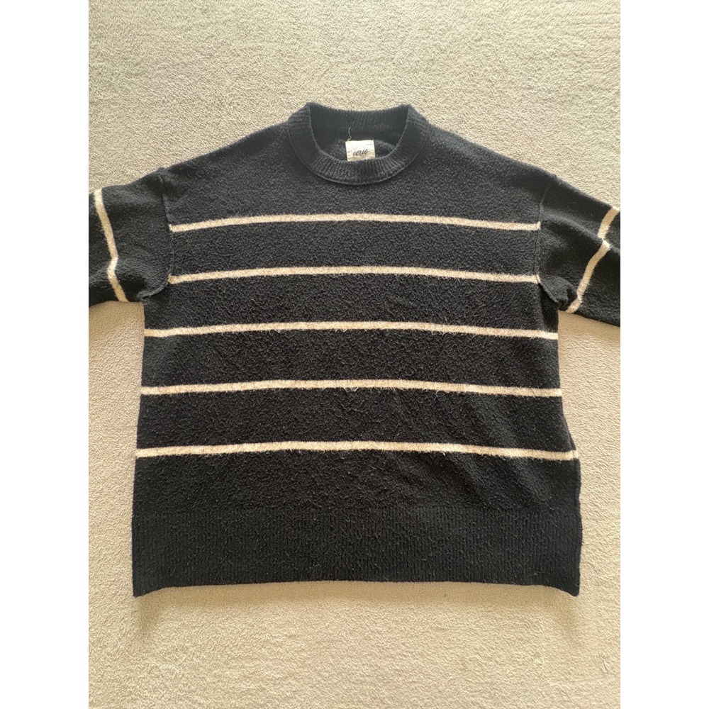 Aerie Striped Crewneck Sweater Black Peach Oversized Knit Pullover Womens Medium